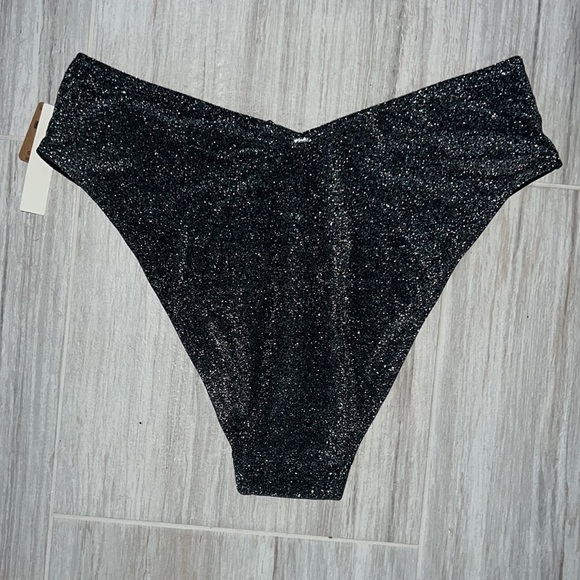Black shimmer high waist cheeky bikini bottom size medium sparkle soft - Picture 9 of 11